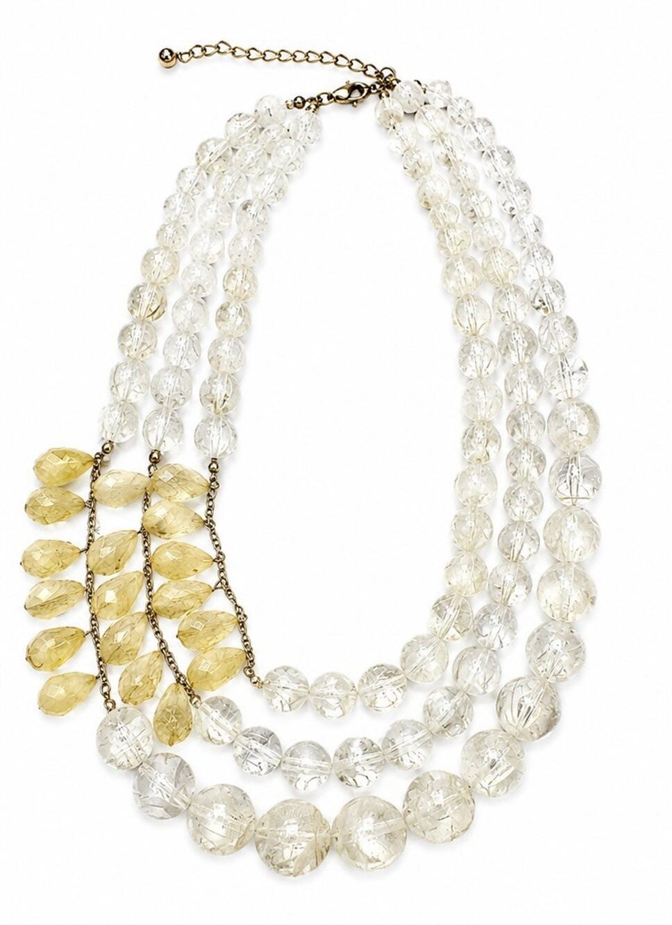 ANTHROPOLOGIE MULTI STRAND CLEAR CRYSTAL YELLOW BEADED STATEMENT BIB NECKLACE